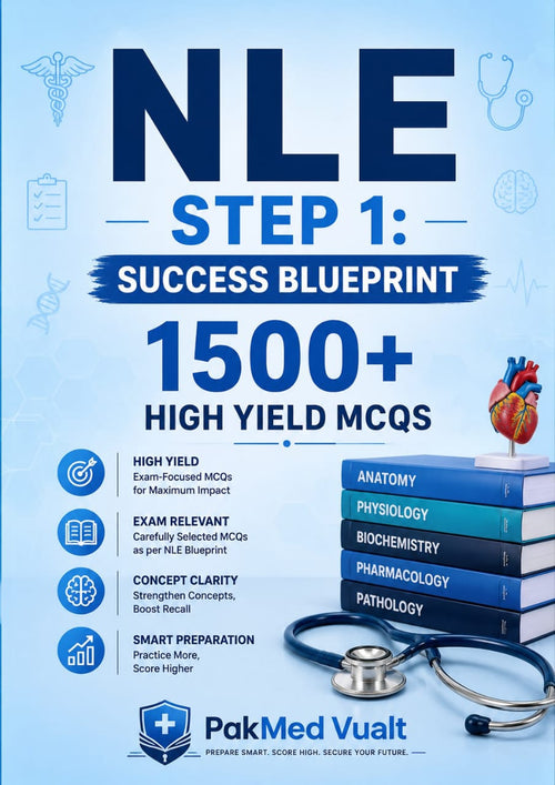 NLE Step 1 Success Blueprint — 1500+ High Yield MCQs cover by PakMed Vault
